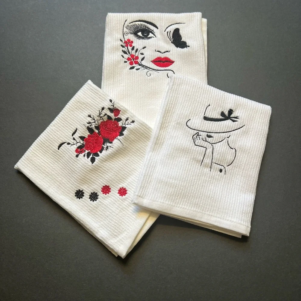 Embroidered Face Design Towels